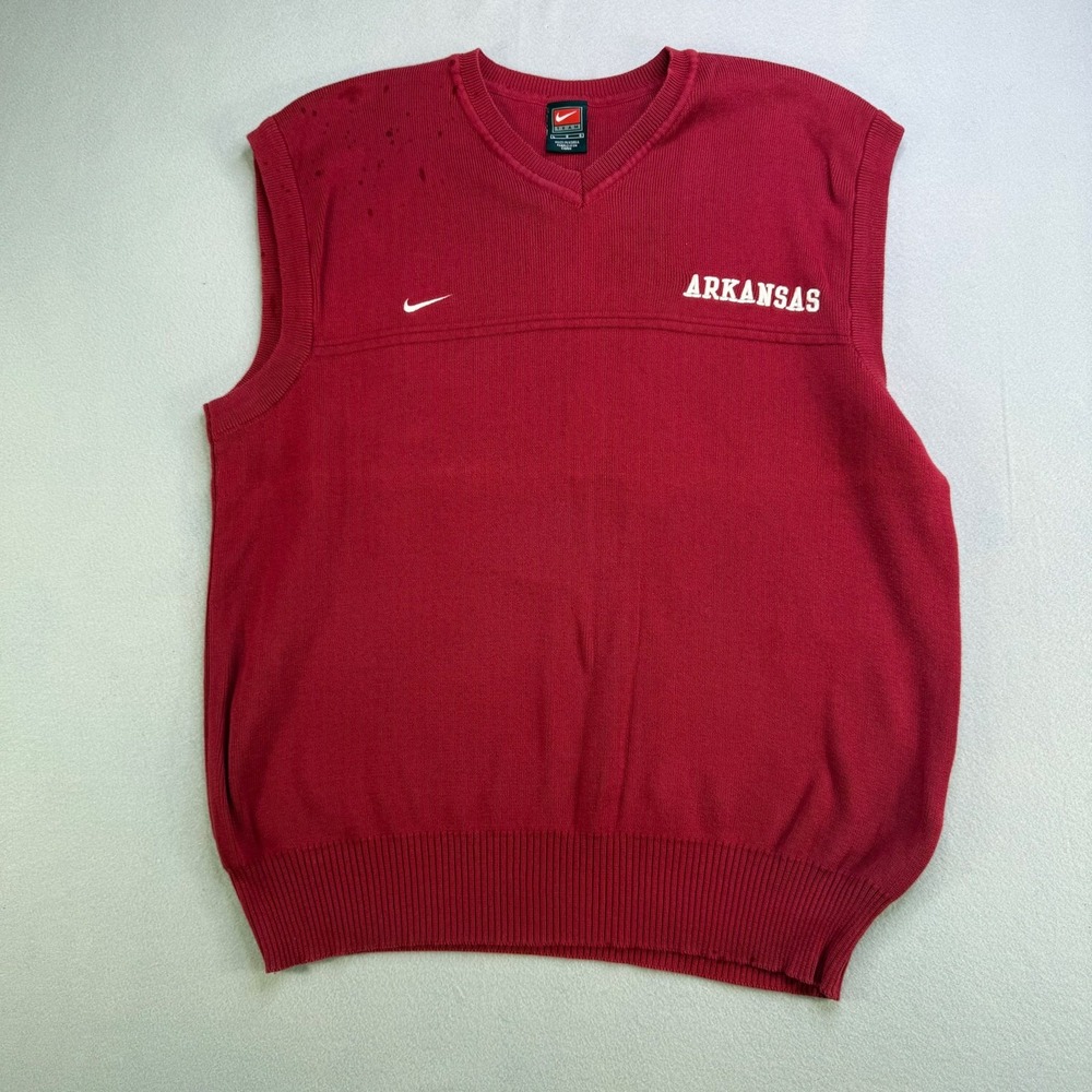 Nike Arkansas Razorbacks V-Neck Sweater Vest Red Size L Team Collegiate Used‎